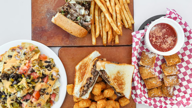 Deluxe Nachos, Frisco Style w/ Tator Tots, T-Rav's, Philly Cheesesteak w/Fries